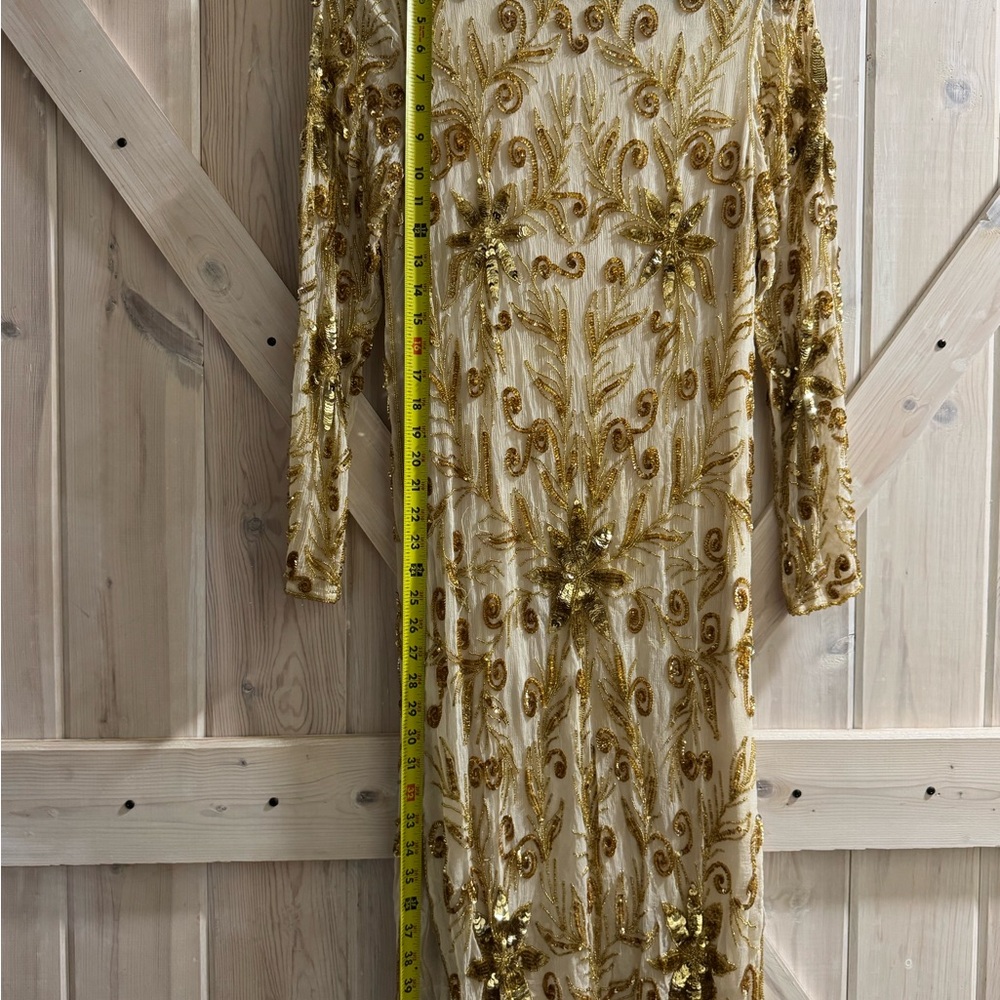 Vintage Gold Embroidered Long Sleeve Dress